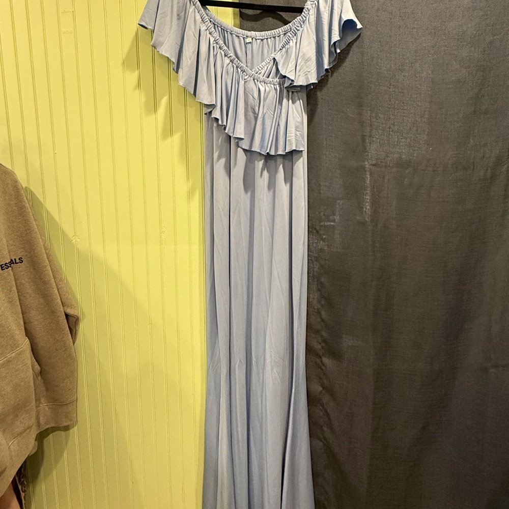 Elegant Blue Maternity Ruffle Maxi Dress